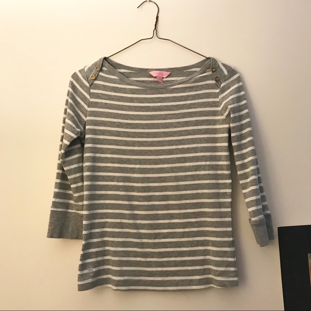 Lilly Pulitzer grey/white striped boatneck top